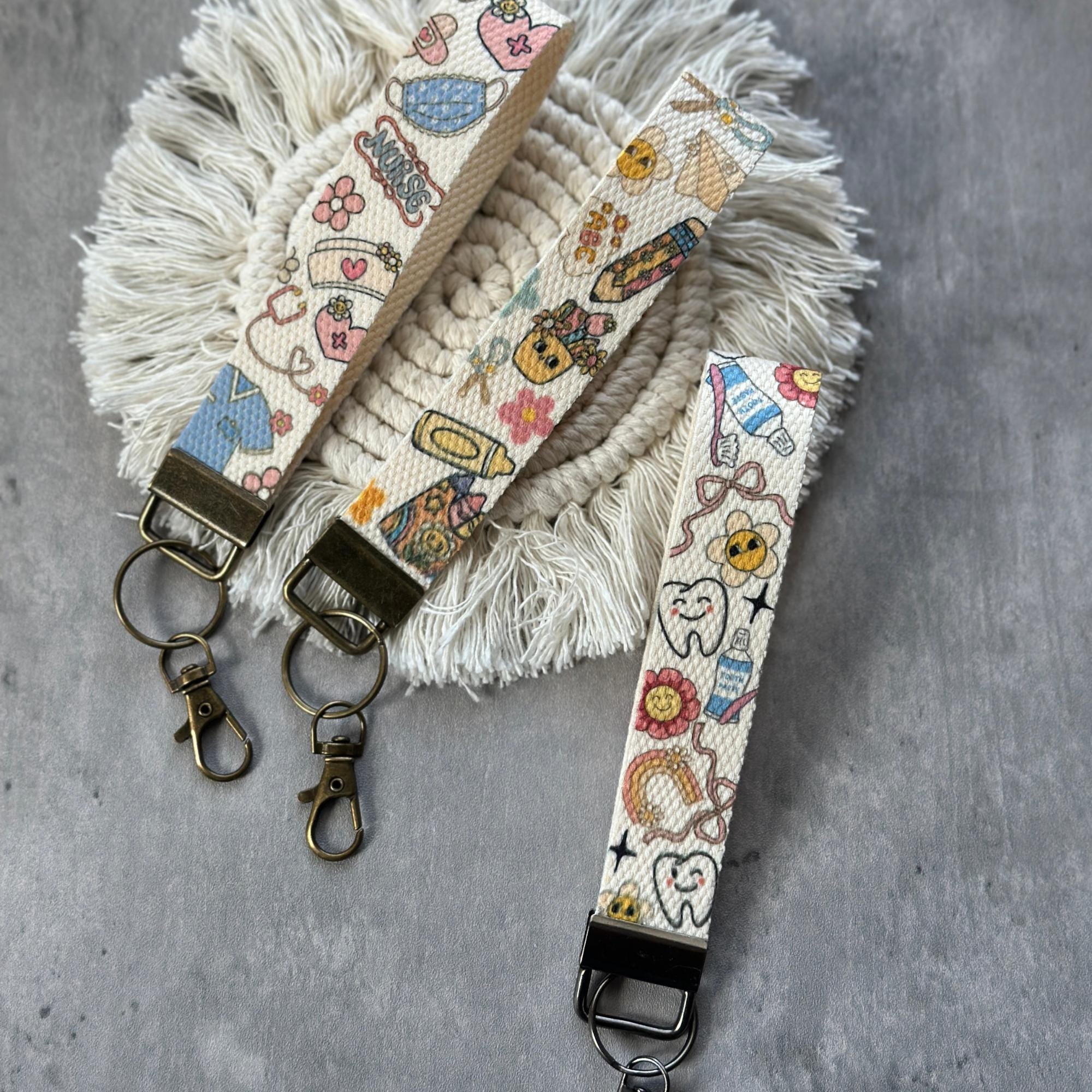 Profession Wristlet Keychain Lanyard, Teacher, Nurse, Dentist Key Fob