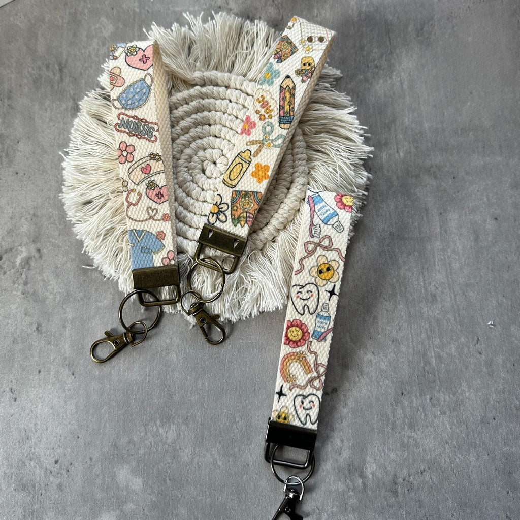 Profession Wristlet Keychain Lanyard, Teacher, Nurse, Dentist Key Fob