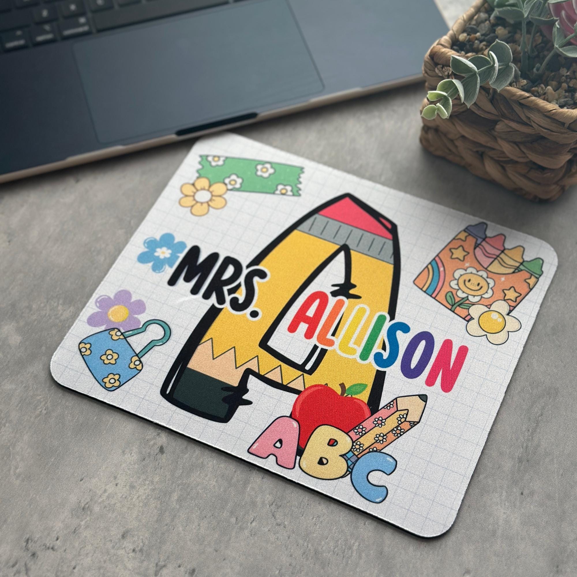 Personalized Teacher Mouse Pad, Back To School Gift, Classroom Decor