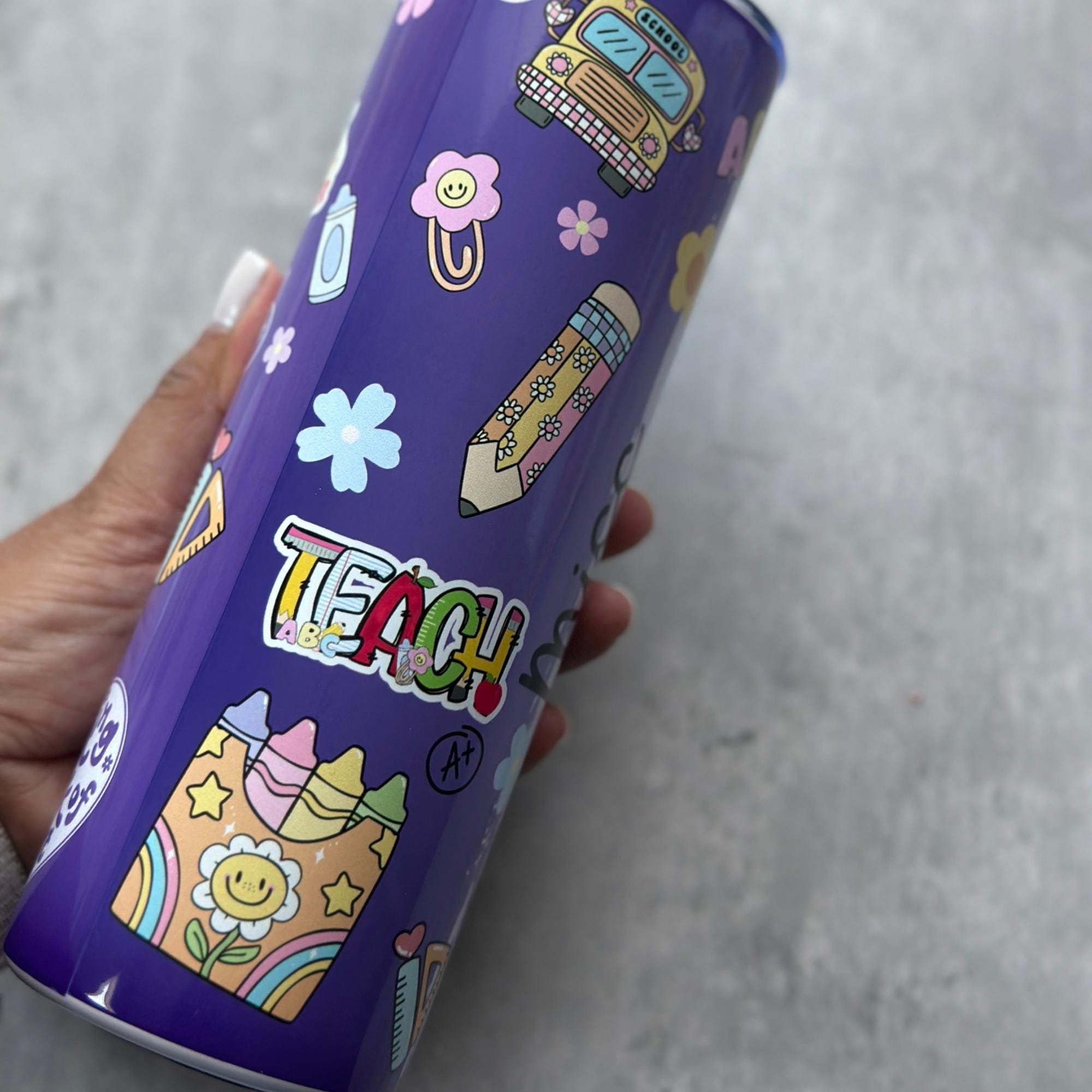 Personalized Teacher Tumbler, Stainless Steel Water Bottle with Straw