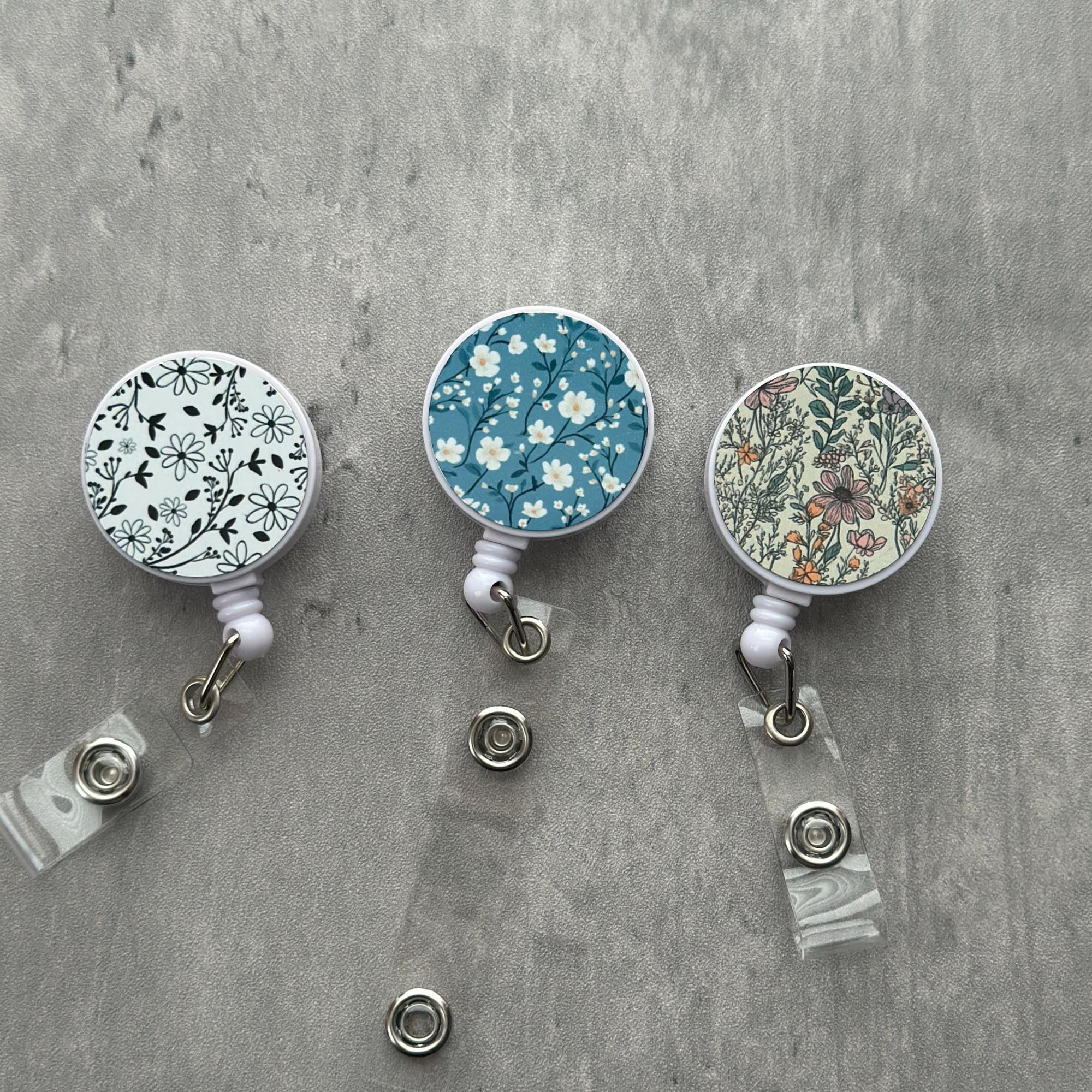 Floral Retractable ID Badge Reel, Boho Nurse Badge Holder