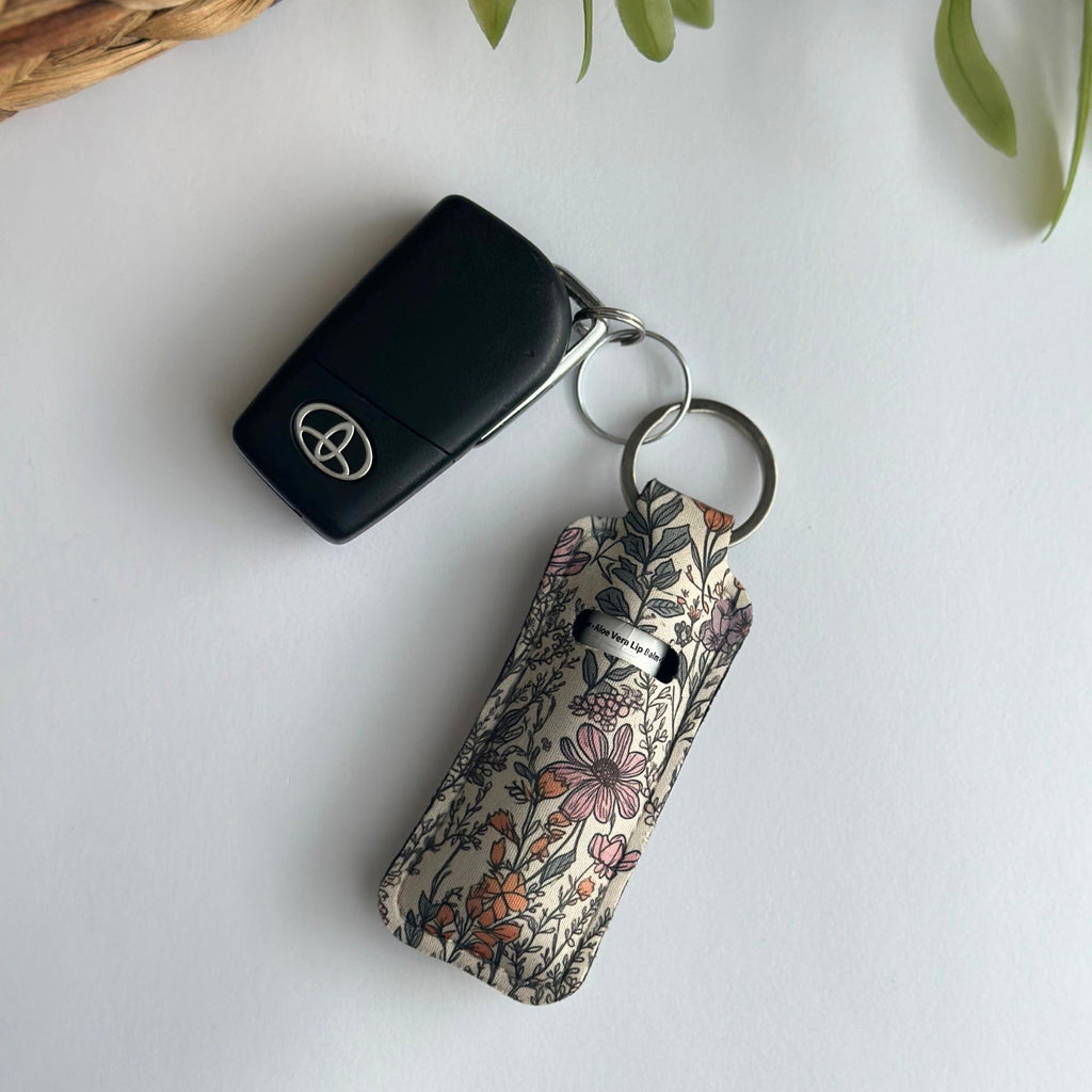 Chapstick Holder Keychain, Custom Lipstick Holder, Floral Lip Balm Keychain, Cute Keychain Gifts For Girls