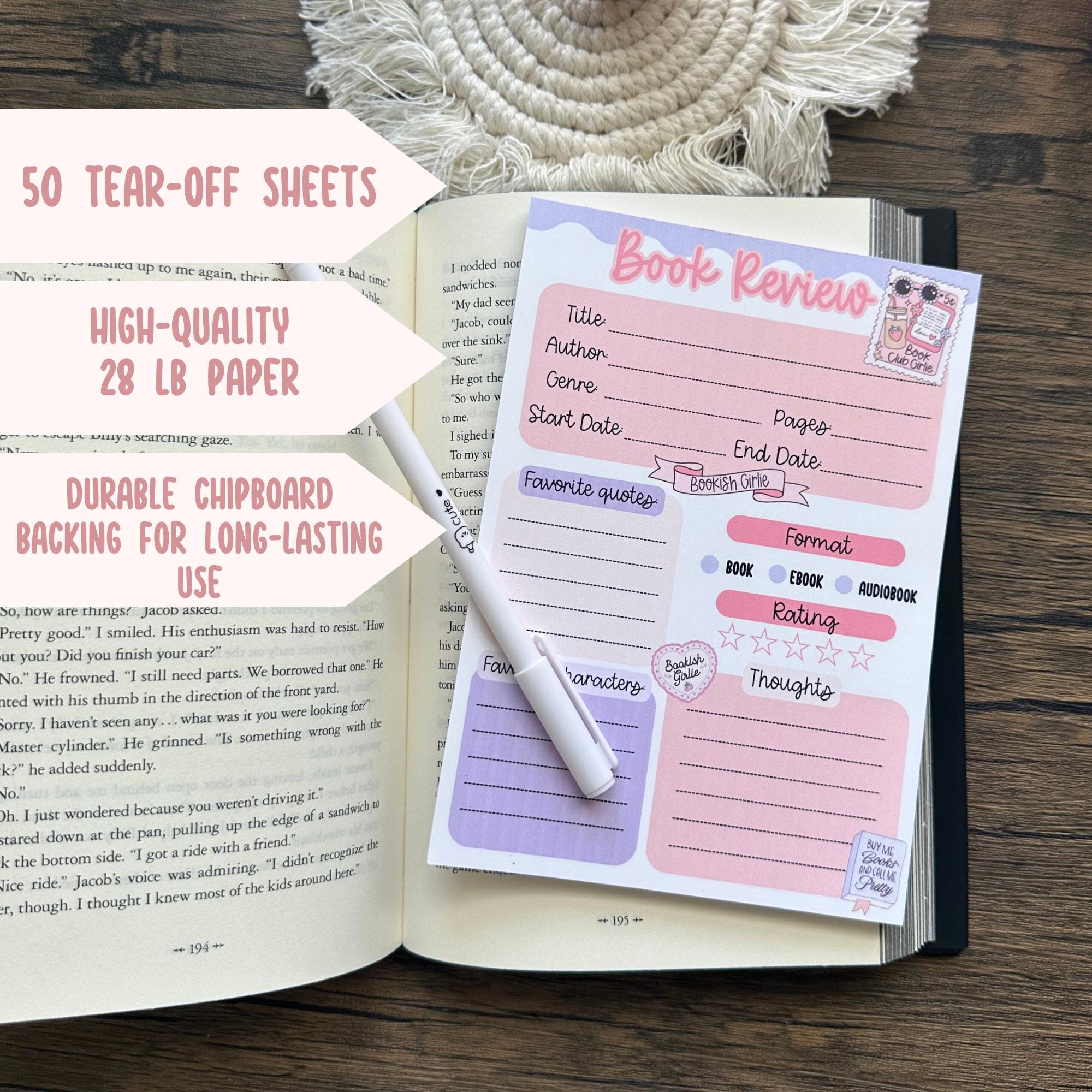 Book Review Notepad | Reading Journal, Bookish Stationery (5x7")