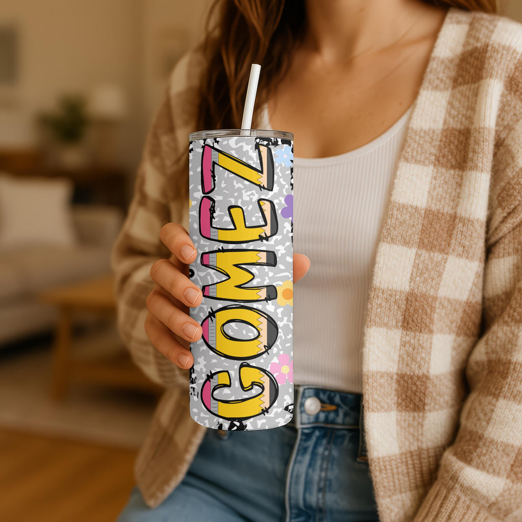 Personalized Teacher Tumbler 20oz | Custom Name Composition Tumbler | Teacher Gift | Back to School Cup