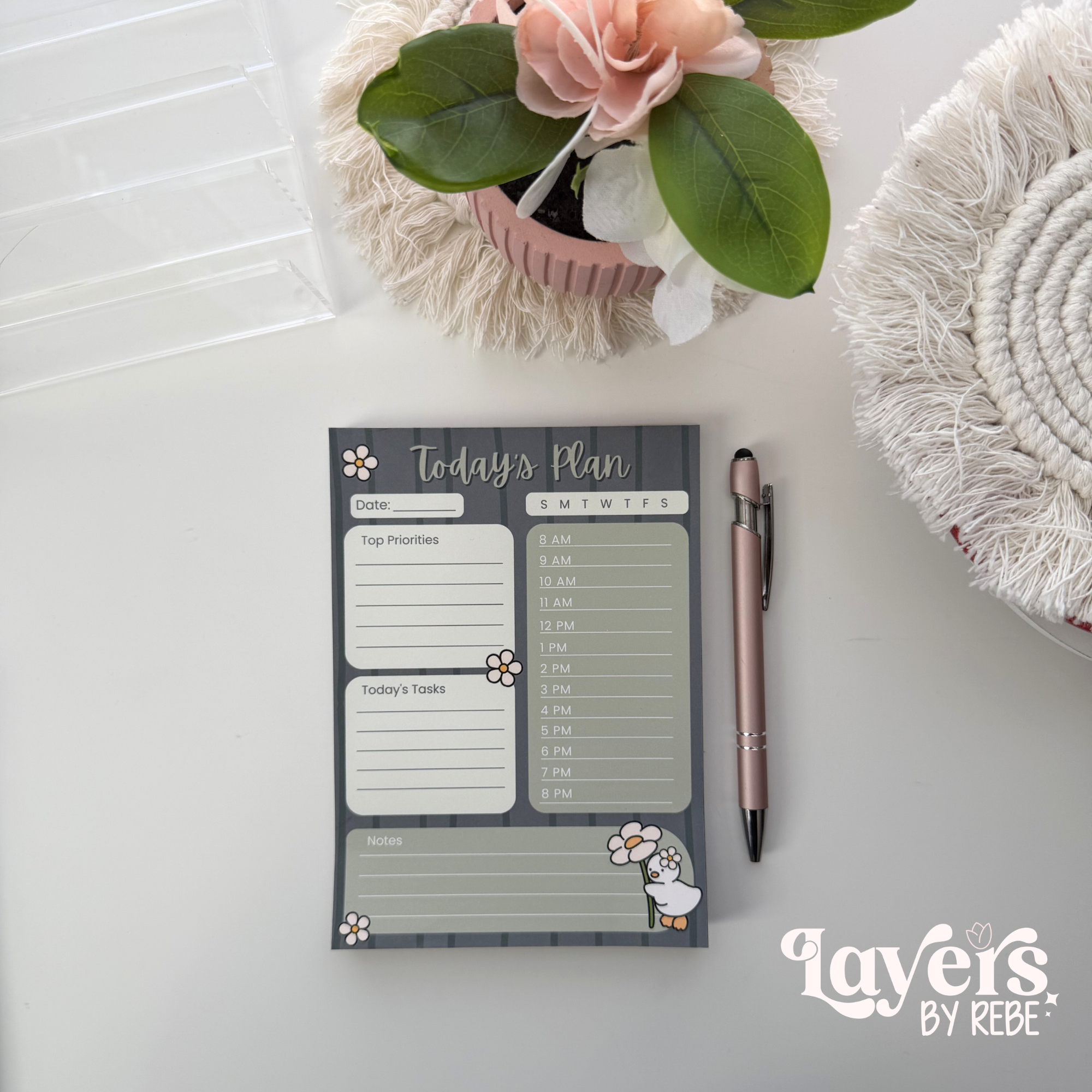 Cute Duck Daily Planner Notepad | 5x7 Productivity Desk Pad | Today's Plan Task Organizer