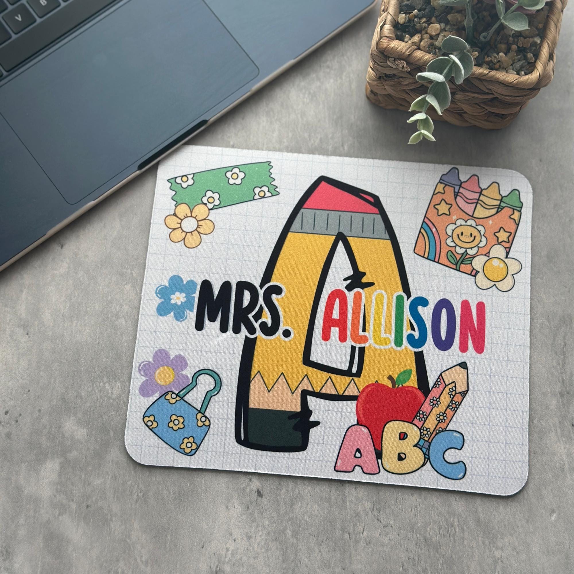 Personalized Teacher Mouse Pad, Back To School Gift, Classroom Decor