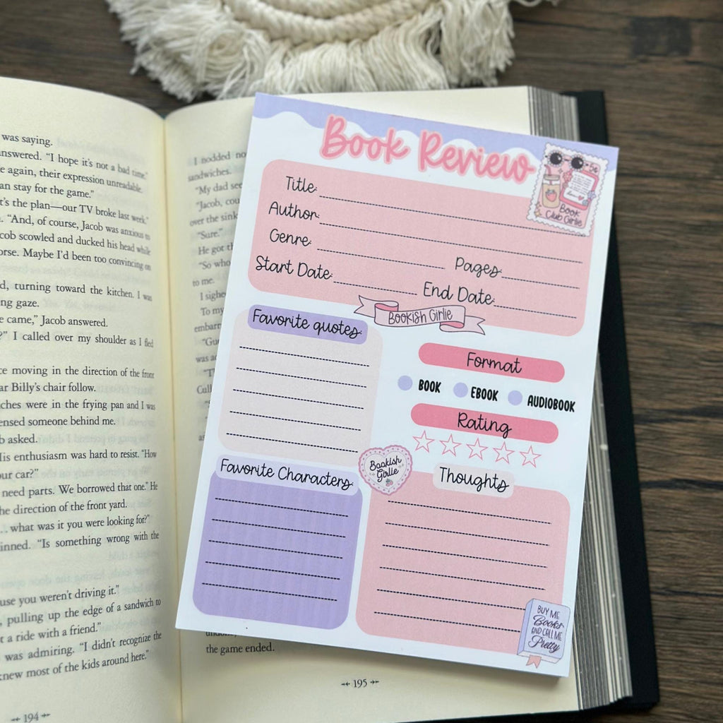 Book Review Notepad | Reading Journal, Bookish Stationery (5x7")
