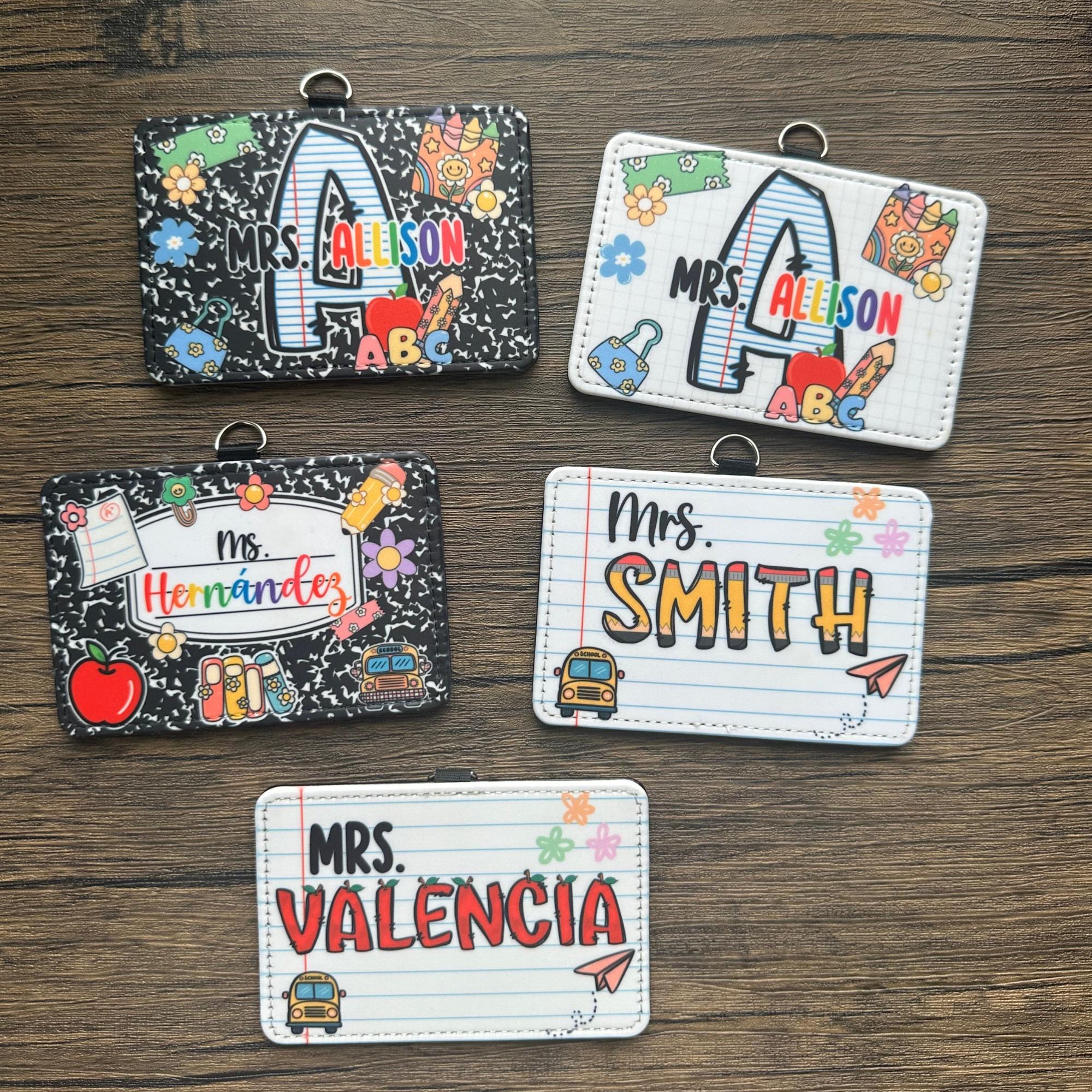 Custom Teacher ID Badge Holder, Personalized credential Holder, Horizontal Lanyard Accesssory, Cute Gifts For Teachers