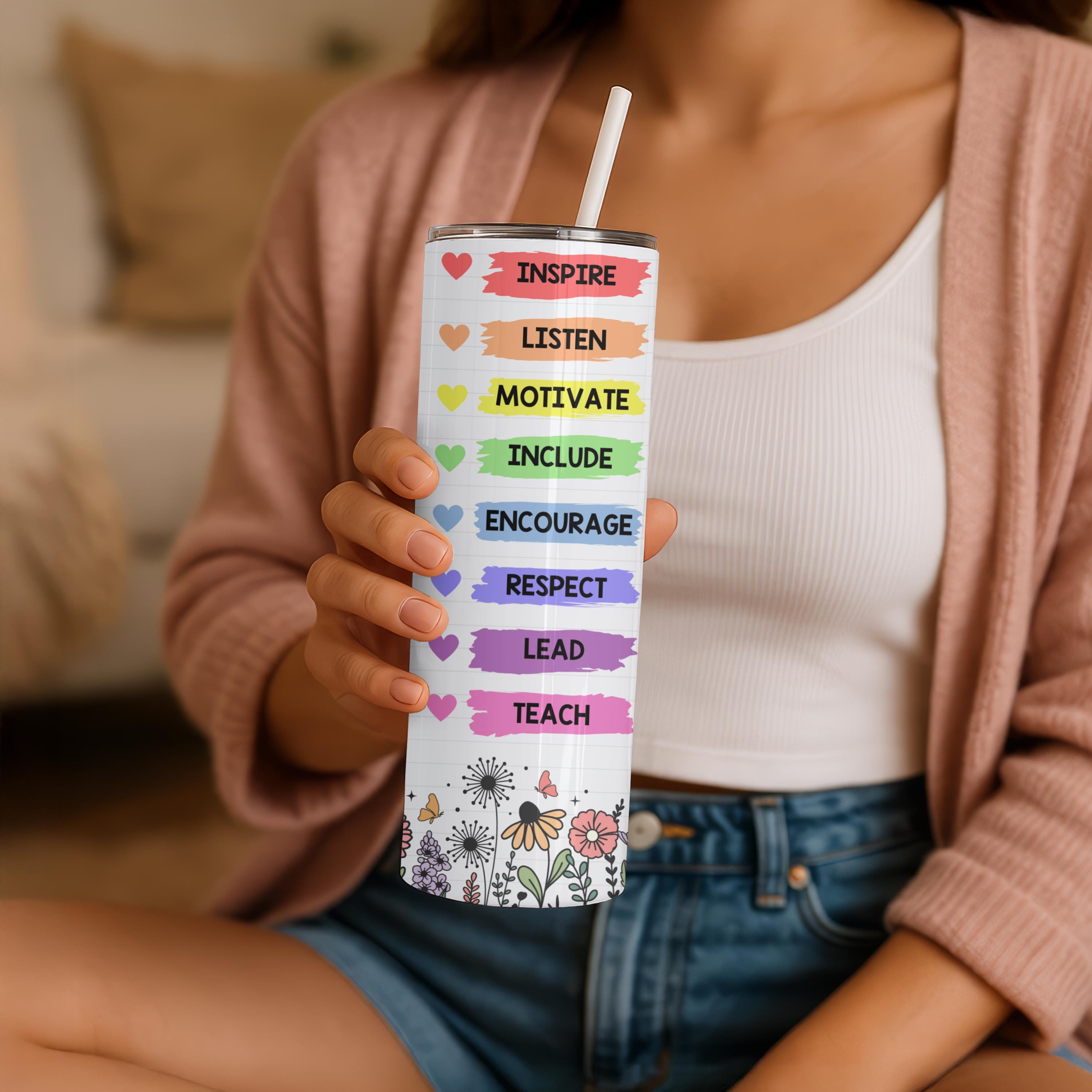 Personalized Teacher Tumbler 20oz | Rainbow Teacher Cup | Custom Name Tumbler | Inspirational Teacher Gift