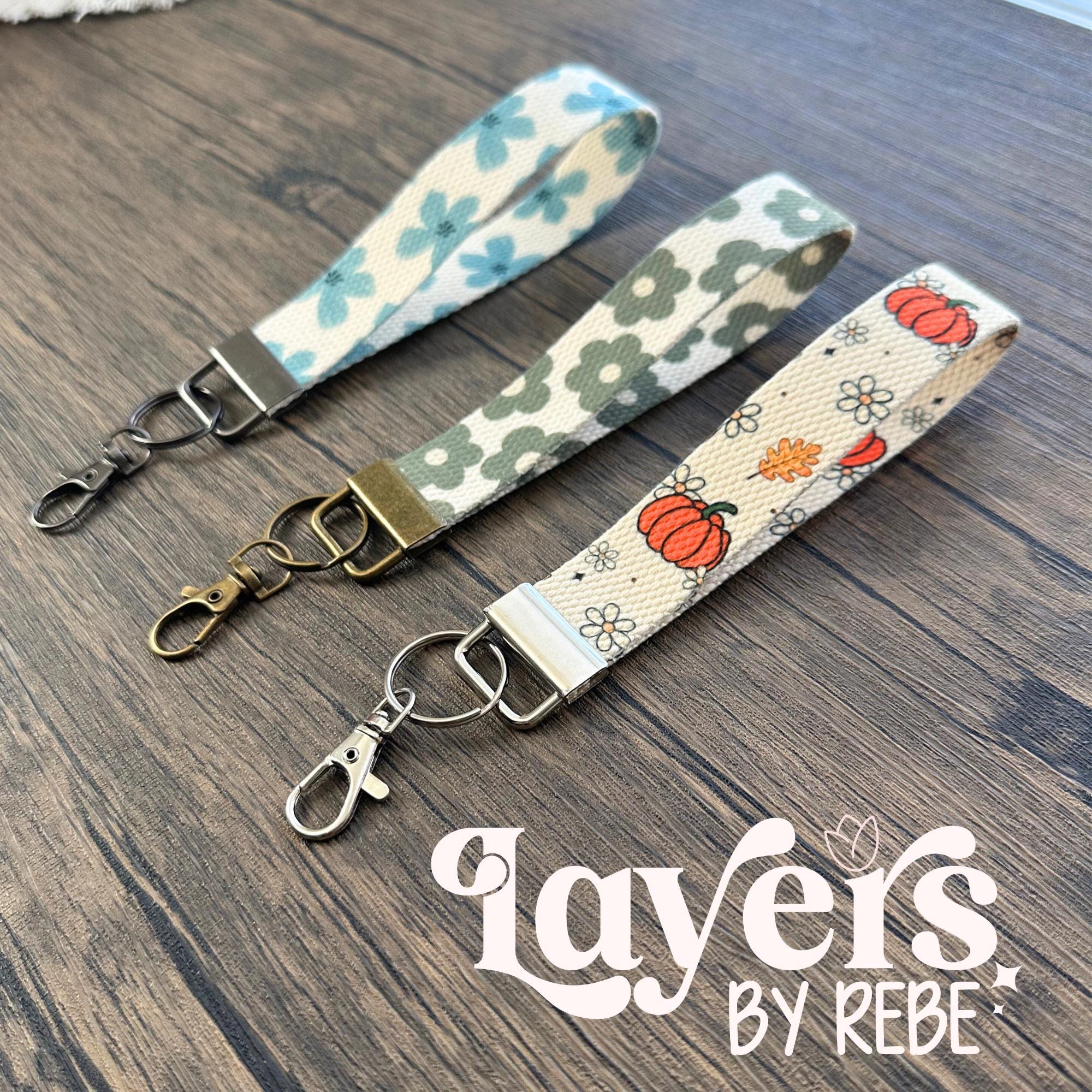 Floral Wristlet Keychain Lanyard, Cute Car Key Fob, Boho Key Holder
