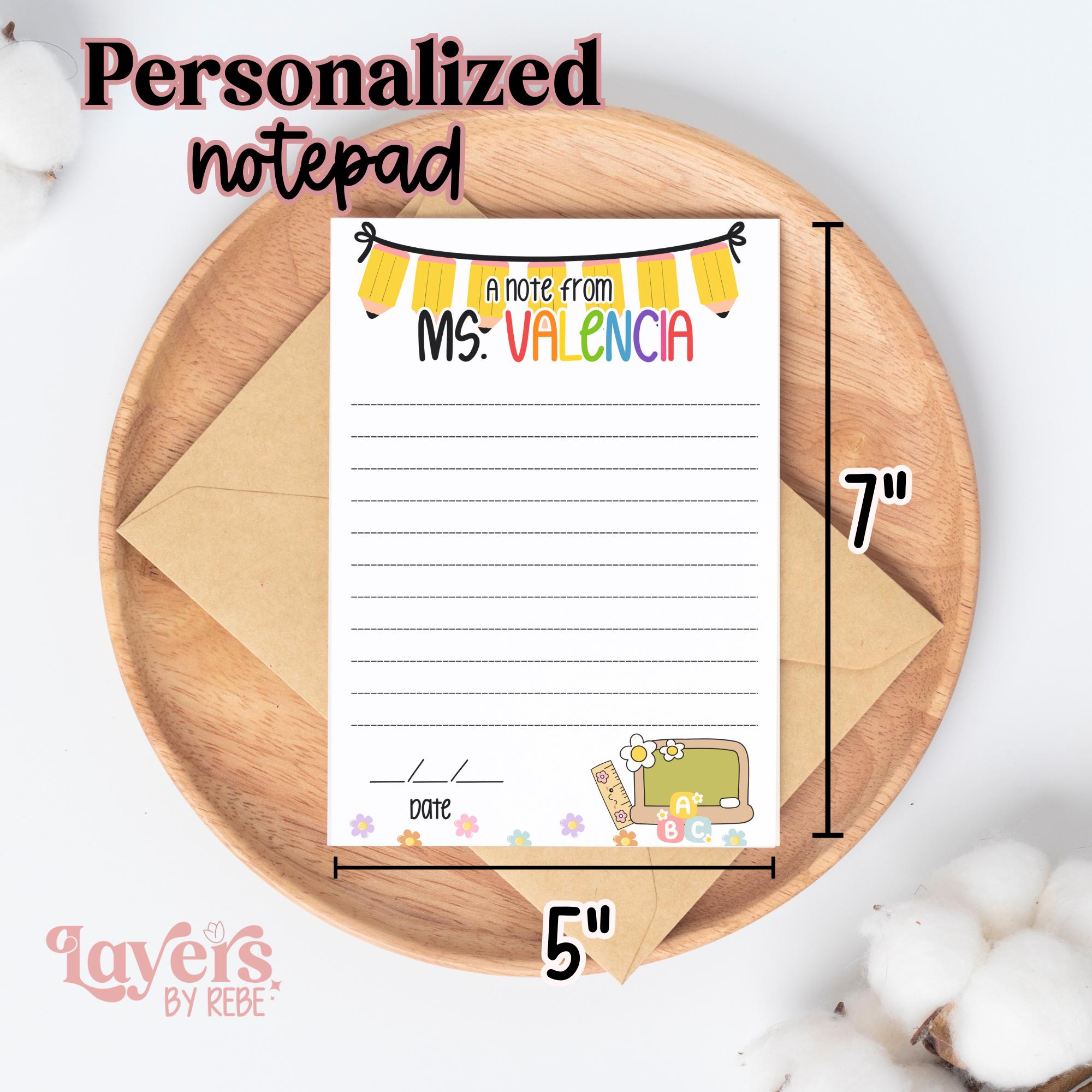 Personalized Teacher Notepad: Custom School Stationery, Classroom Notes