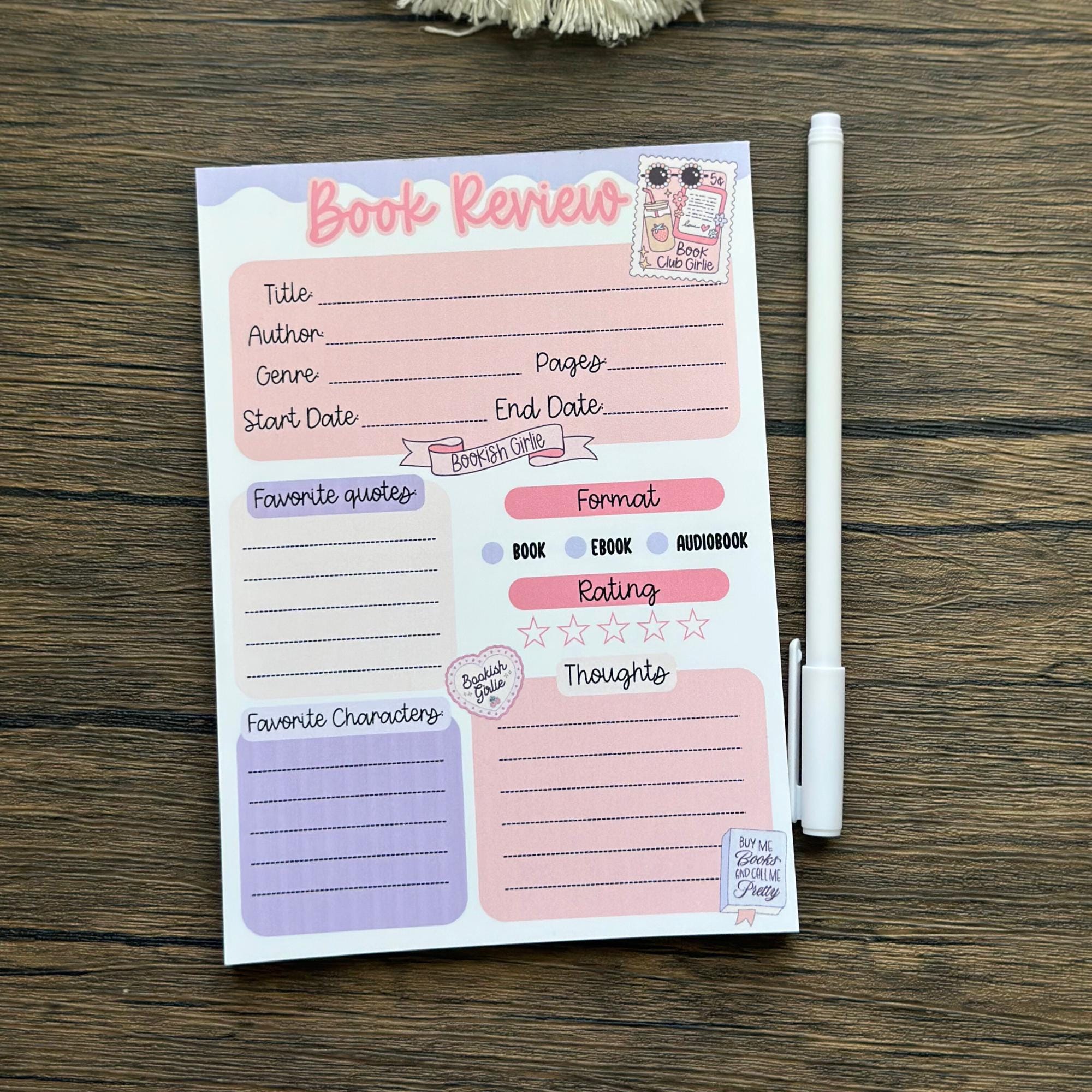 Book Review Notepad | Reading Journal, Bookish Stationery (5x7")