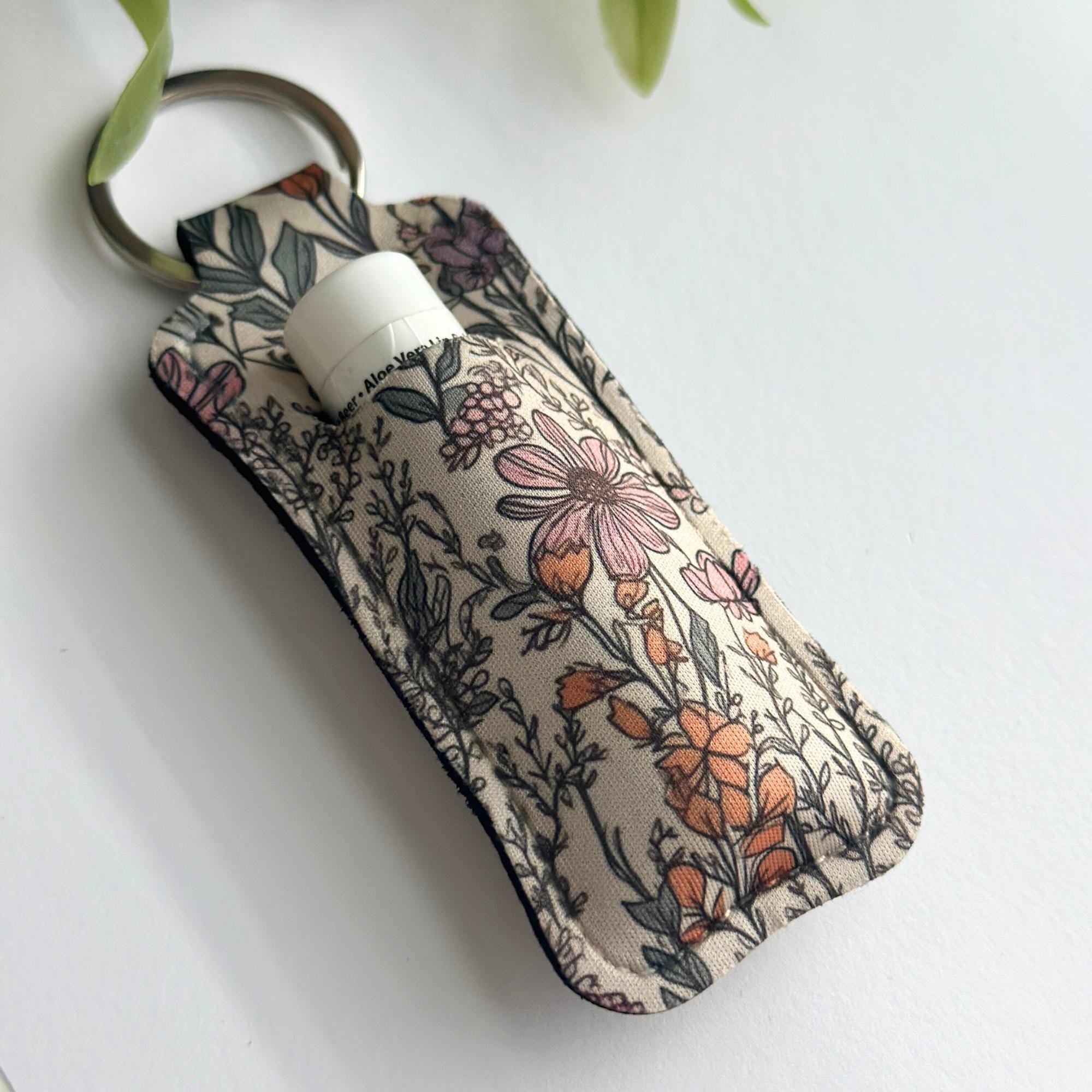 Chapstick Holder Keychain, Custom Lipstick Holder, Floral Lip Balm Keychain, Cute Keychain Gifts For Girls