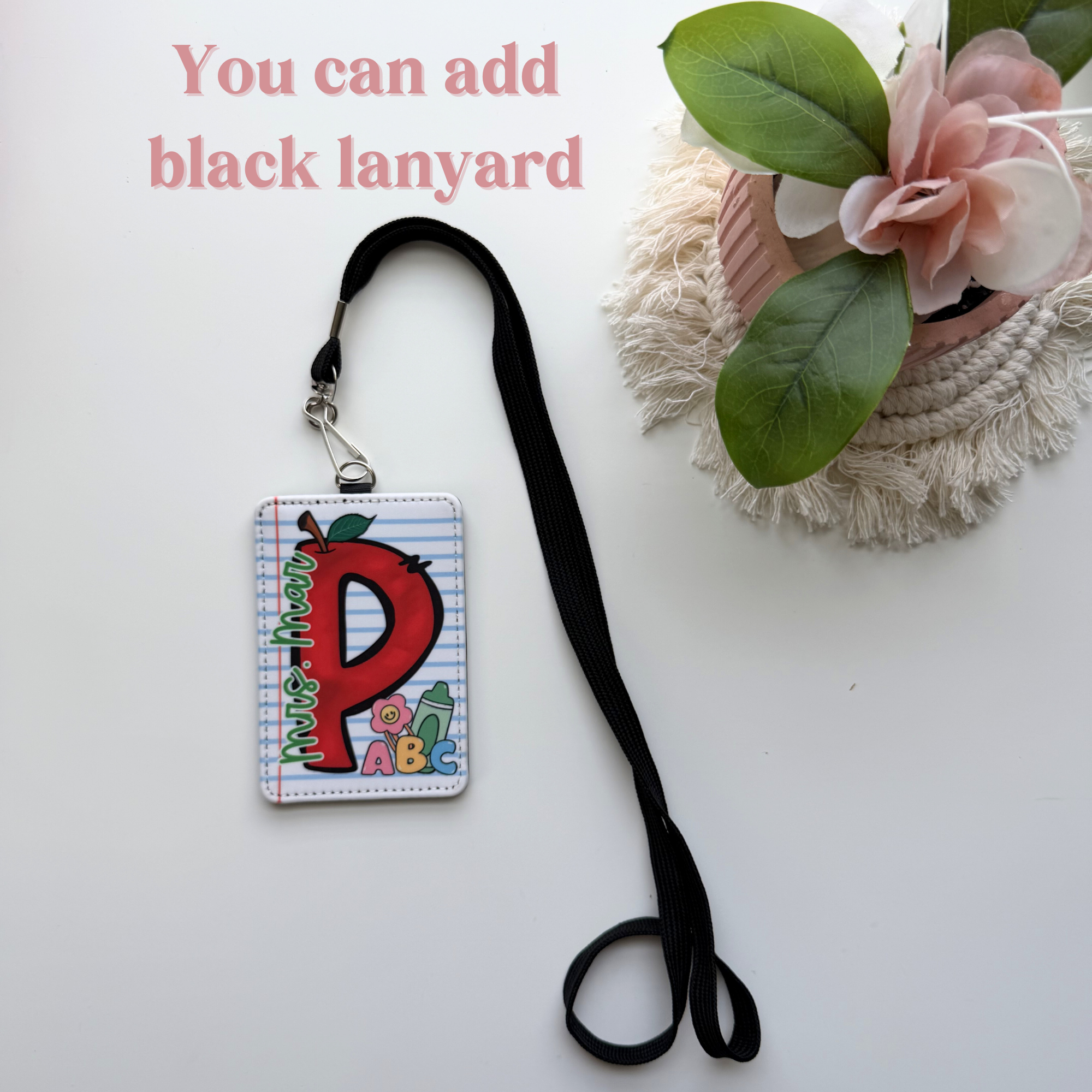 Personalized Teacher ID Badge Holder, Custom Name Vertical Badge Holder, Teacher Work Accessory
