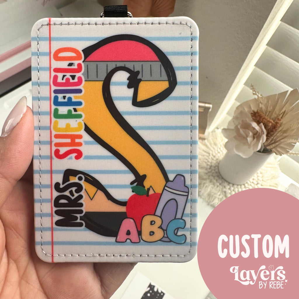 Personalized Teacher ID Badge Holder, Custom Name Vertical Badge Holder, Teacher Work Accessory