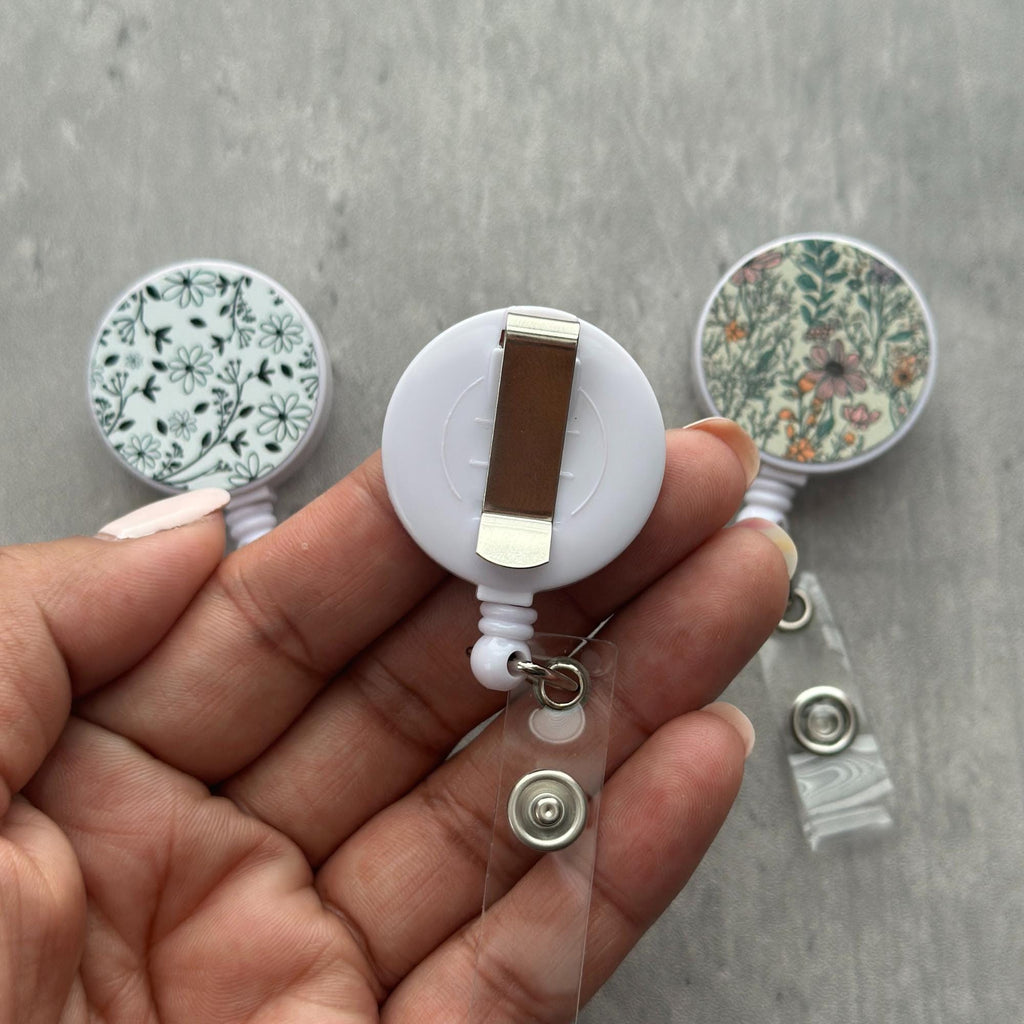 Floral Retractable ID Badge Reel, Boho Nurse Badge Holder