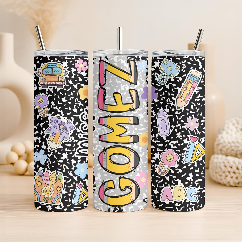 Personalized Teacher Tumbler 20oz | Custom Name Composition Tumbler | Teacher Gift | Back to School Cup