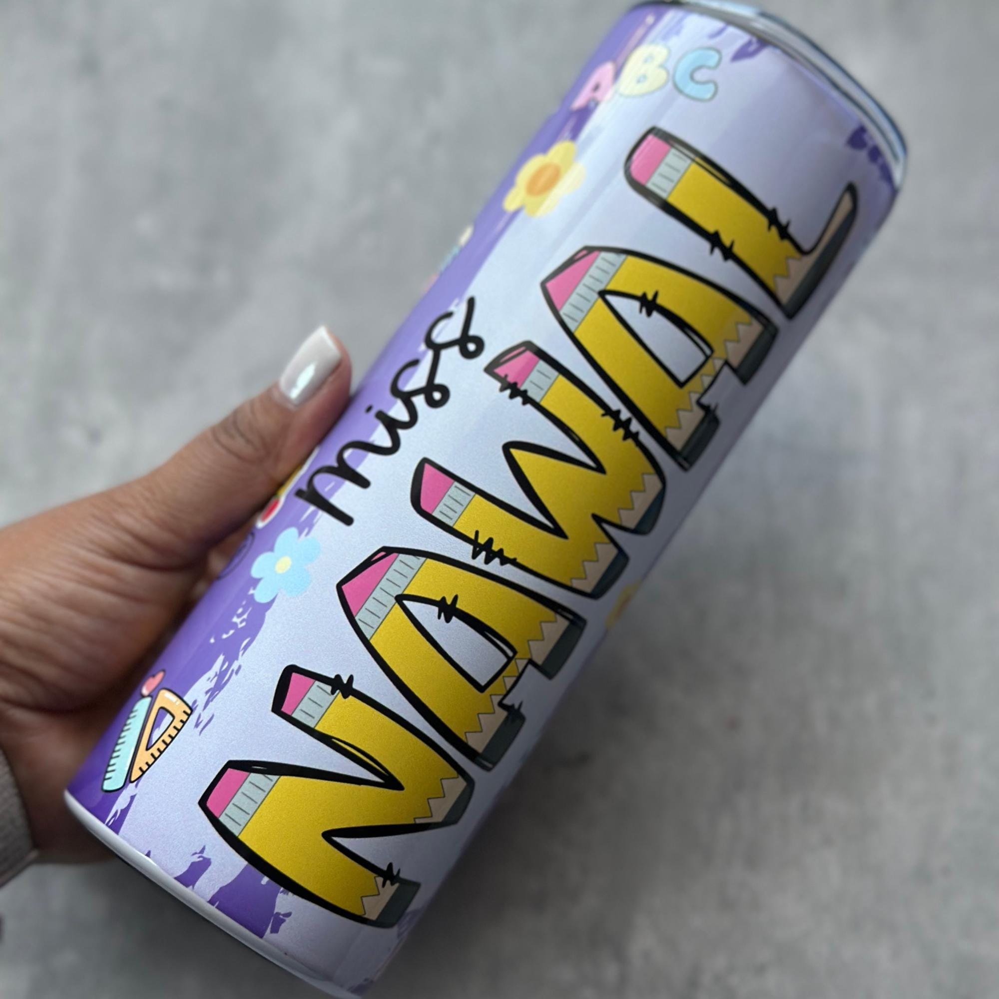 Personalized Teacher Tumbler, Stainless Steel Water Bottle with Straw