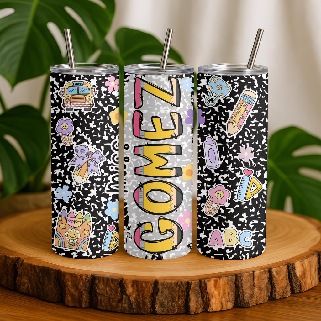 Personalized Teacher Tumbler 20oz | Custom Name Composition Tumbler | Teacher Gift | Back to School Cup