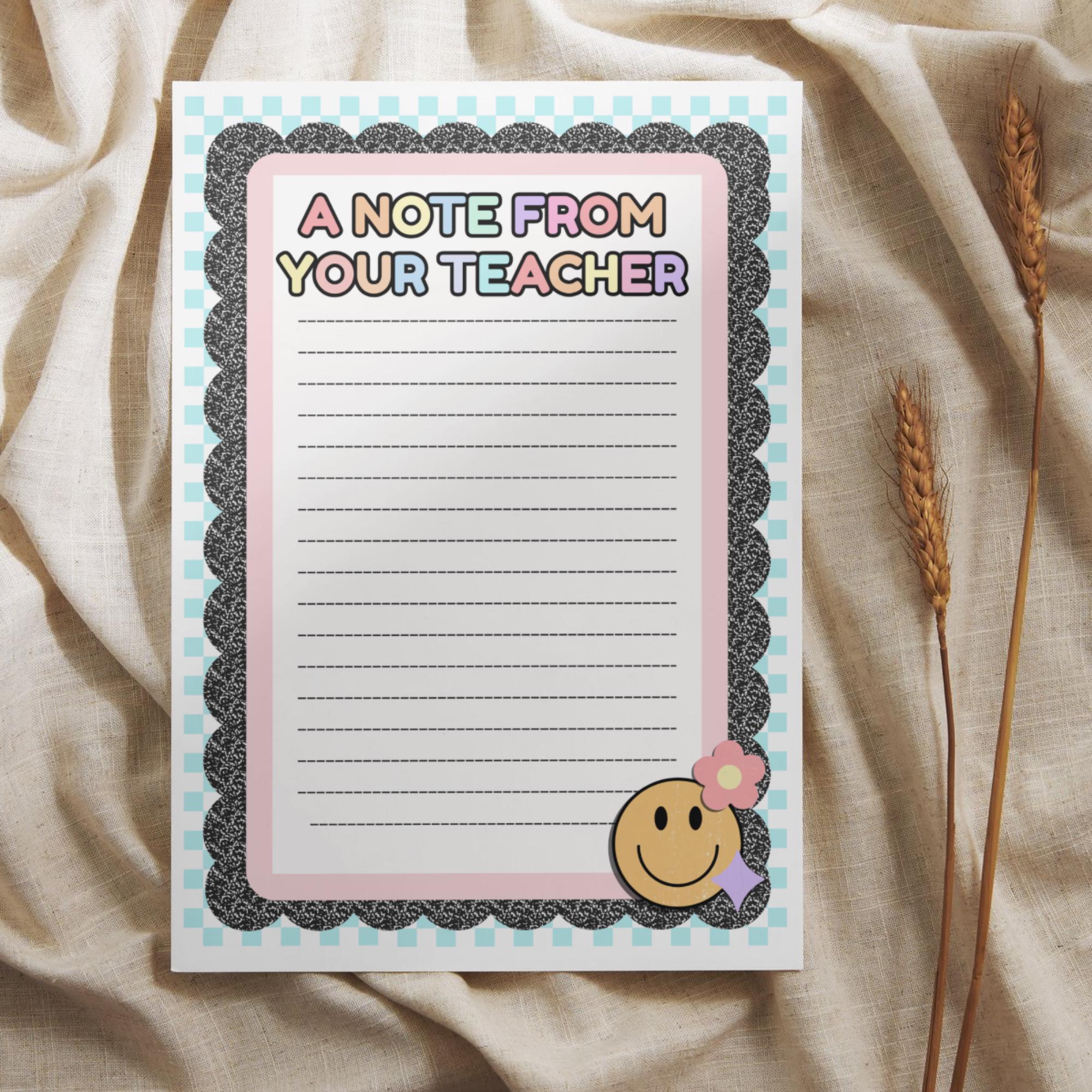 Retro Teacher Notepad, Smiley Face Stationery, Back to School Gift
