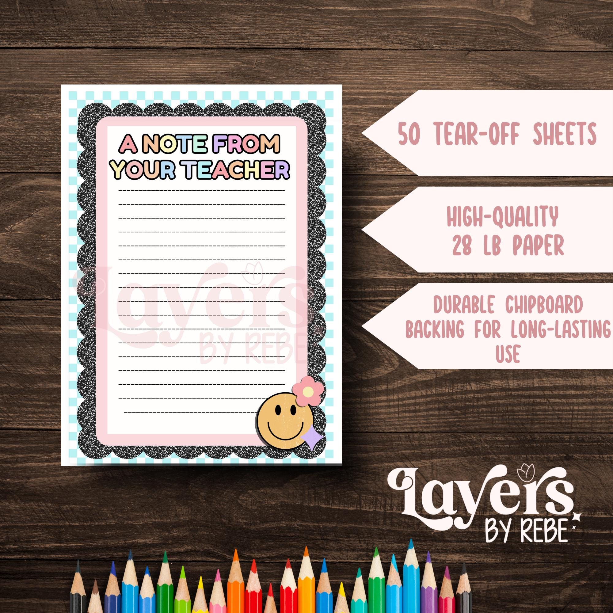 Retro Teacher Notepad, Smiley Face Stationery, Back to School Gift