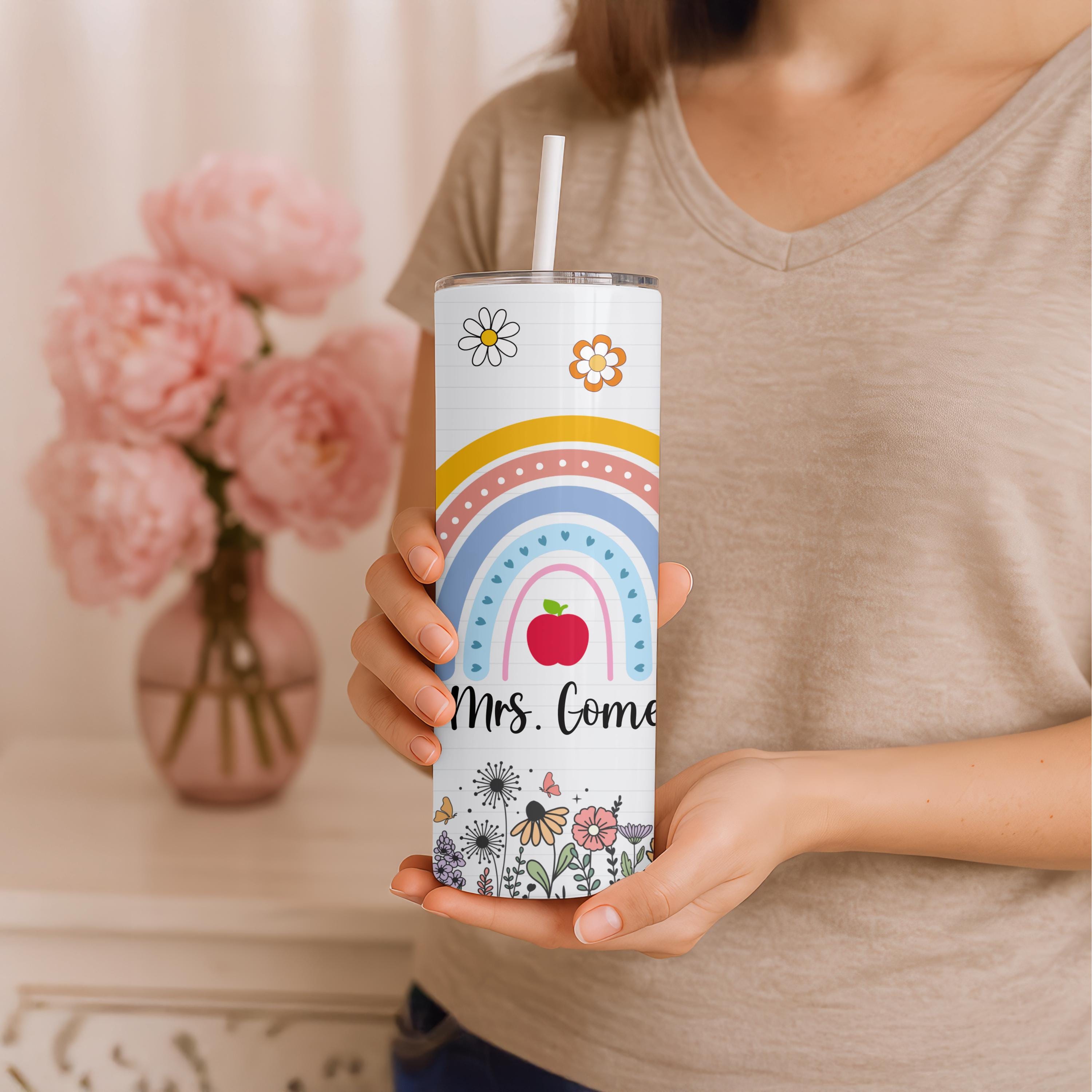 Personalized Teacher Tumbler 20oz | Rainbow Teacher Cup | Custom Name Tumbler | Inspirational Teacher Gift
